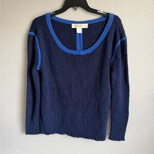 Ramy Brook Two Tone Blue Knit Cotton Linen Scoop Neck Sweater Womens S Modest